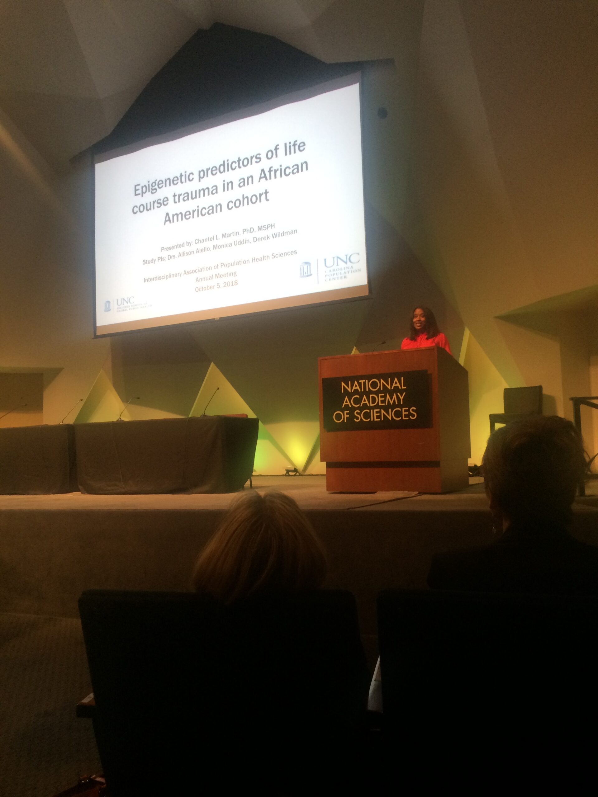 Dr. Chantel Martin presenting research on epigenetic predictors of life course trauma at the National Academy of Sciences